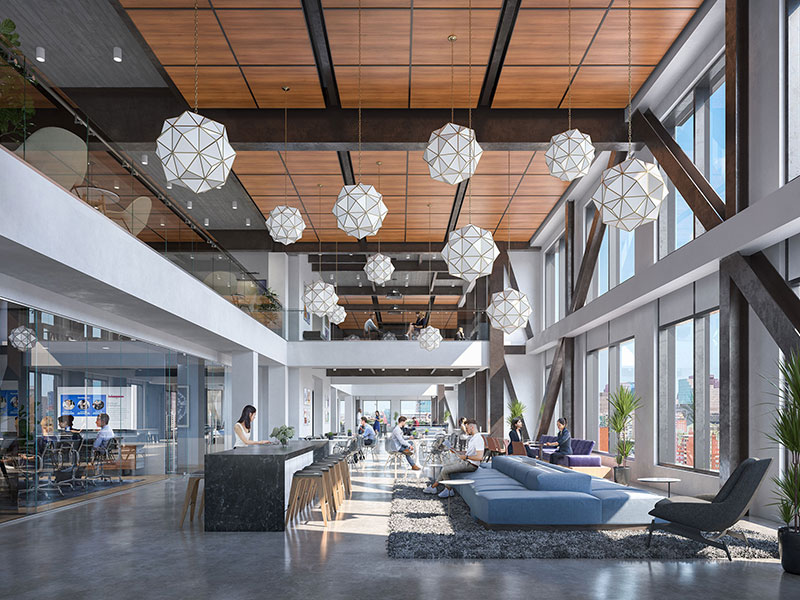 Workspace in 40 Thorndike featuring glass walls and contemporary design, ideal for collaboration