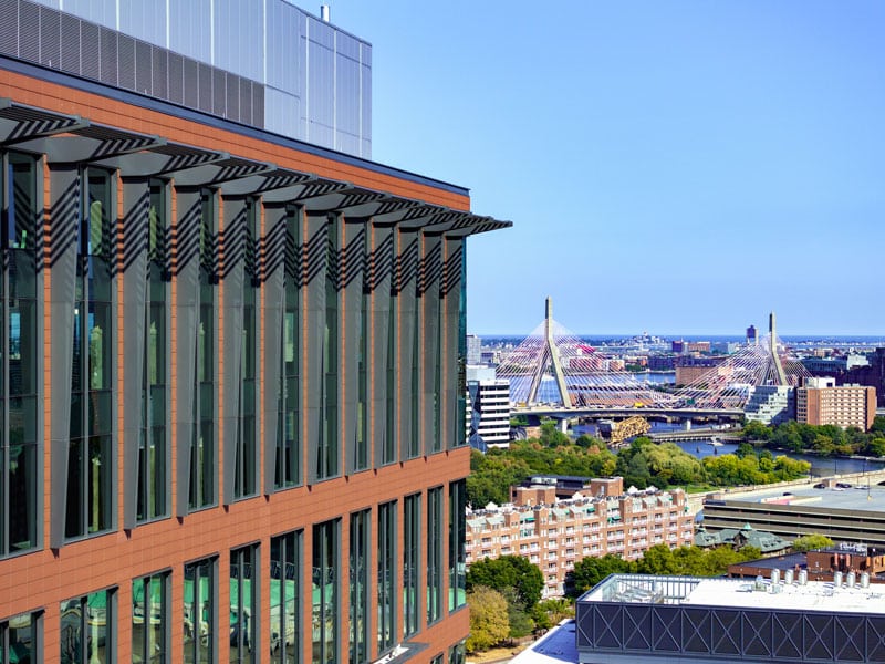 Office view of Zakim Bridge and Cambridge rooftops from the 40 Thorndike building