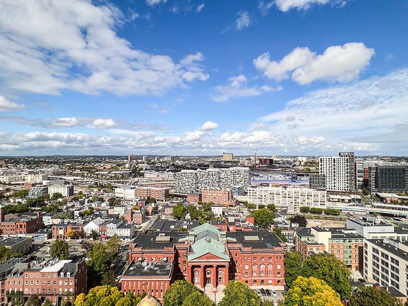Thumbnail showing Cambridge’s northern skyline from 40 Thorndike, capturing urban development and greenery