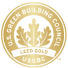 LEED Gold certification logo indicating sustainability and green building practices at 40 Thorndike