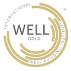 Circular WELL Gold logo representing high standards in workplace wellness at 40 Thorndike